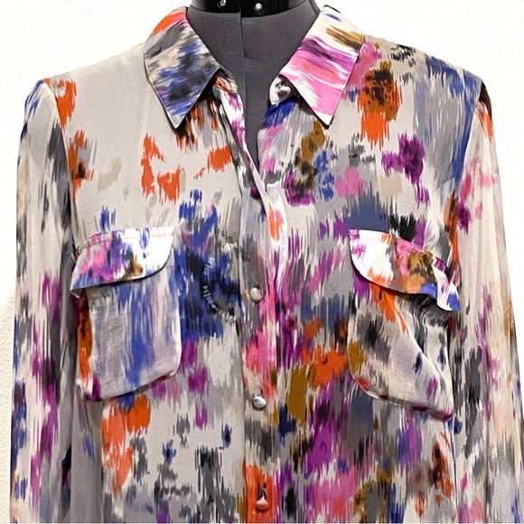 Charlie Jade 100% SILK Woman Abstract Print Art Deco Button Down Blouse Size M - Picture 2 of 12
